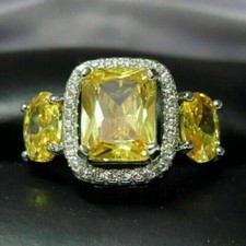 Halo Three-Stone Wedding Ring 925 Sterling Silver 2.24Ct Lab-Created Citrine