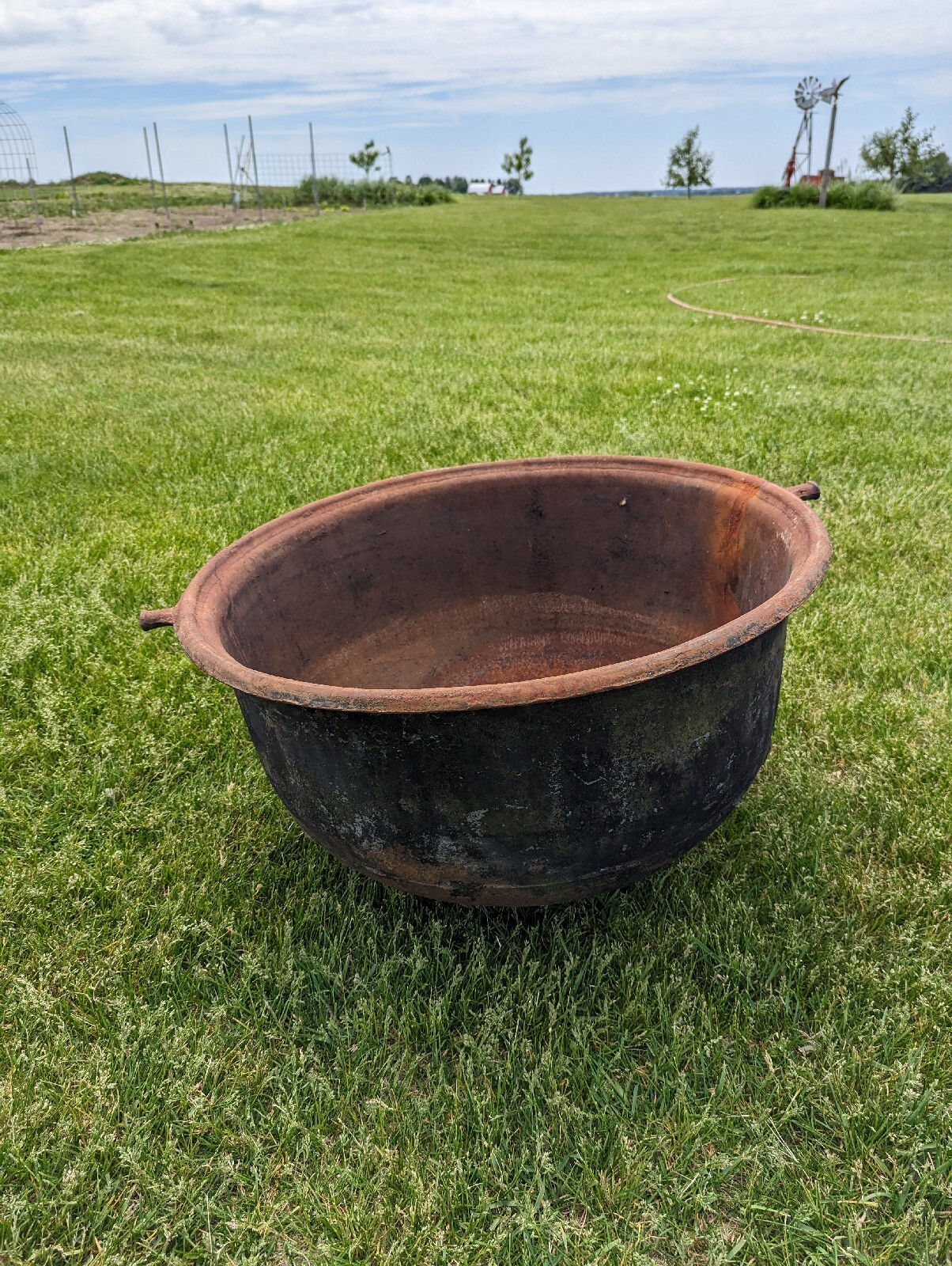 Antique Large Cast Iron Cauldron Rendering Kettle With Stand And Cover