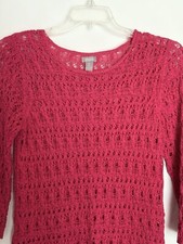 Chico's size 2 pullover sweater hot pink open weave top 3/4 sleeves scoop neck