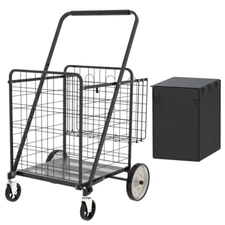 Bigger Super Jumbo Shopping Cart w Double Basket & 360° Rolling Swivel Wheels