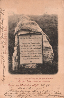 AK Westerland Sylt, Gedenkstein Heimatlose Carmen Sylva, gel. 1898 (Nr. 2376)