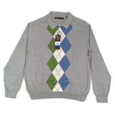Perry Ellis Principles Sweater NWT Mens Size XL Pewter Heather LS 1/4 Button Up