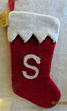 Needle Punch Red Christmas Stocking Bells Personalized "S"