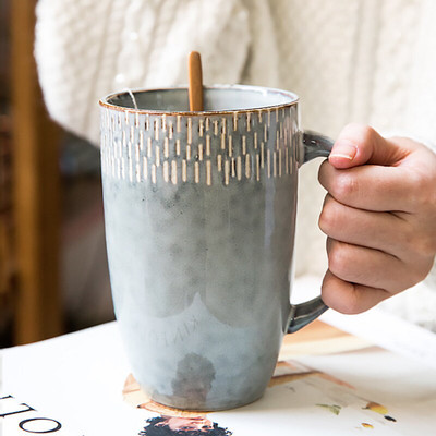 European Ceramic Tea Cup with Wood Lid Coffee Mug 600ml