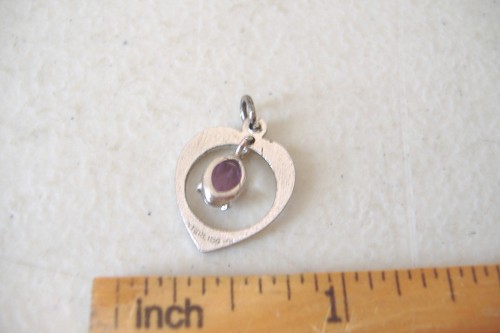 ~HEART WITH "AMETHYST" CENTER~ STERLING SILVER CHARM ~ - Picture 2 of 2