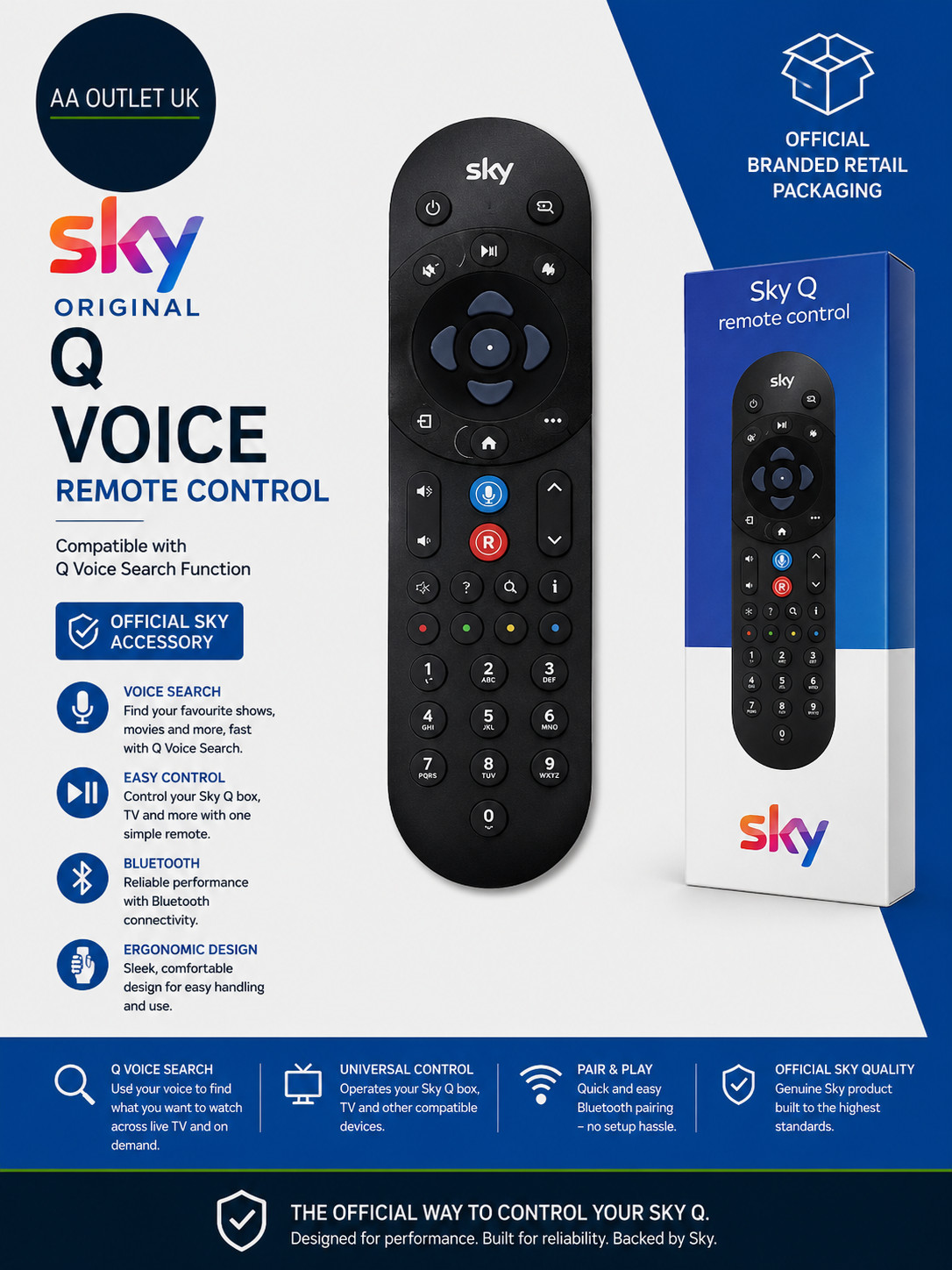 Sky Original Q Voice Remote Control Official Branded Retail Packaging SKY135