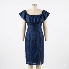 Ml Monique Lhuillier Off The Shoulder Metallic Jacquard Midi Dress Size 12