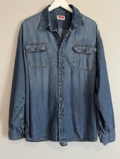 Wrangler Men's Denim Button-Up Shirt Blue 2XL Long Sleeve Chest Pockets