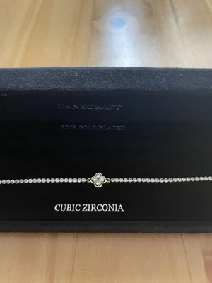 Danecraft Cubic Zirconia Fold-Over Closure Tennis Bracelet Gold Plated New Boxed - Image 1 of 4