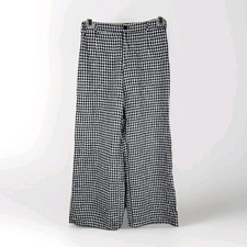 Reformation Black White Gingham 100 Linen Wide Leg Pants Size 8 Made in USA