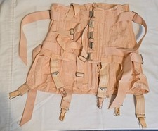 Antique Vintage Pink Lace Up Girdle Corset with Stays Metal Hooks  Garter Clips