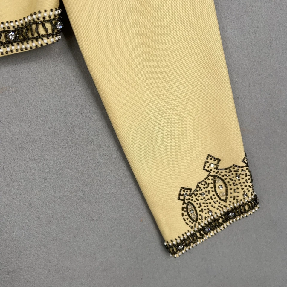 Chaqueta Karen Kane Mujer 4 Amarillo Seda Cuentas Adornada Recortada Formal Blazer Foto 4 de 4