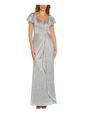 ADRIANNA PAPELL Womens Aqua Twist Front Lined Hi Slit Formal Dress 4