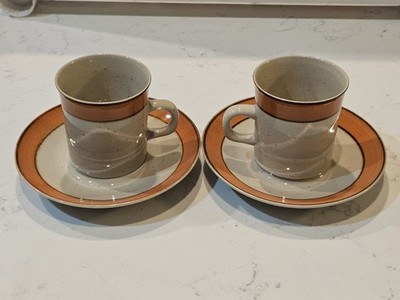 Vintage Rainbow Stoneware 653 Caroline Japan 2 Cups & Saucers