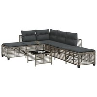 3-Tlg. Garten-Ecksofa-Set Mit Kissen Grau Poly Rattan