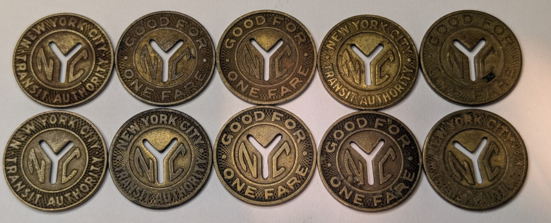 10 NYC Transportation Tokens. Great for Jewelry.