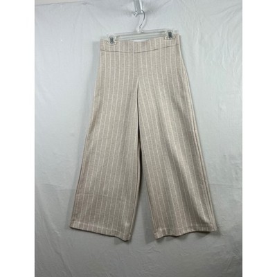 Jones New York Wide Leg Pull Up Pants Women S Beige Pinstripe High Rise Crop