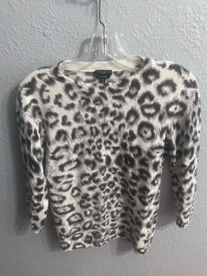 Talbots Pure Cashmere Sweater Women's Animal Print 3/4 Sleeve Size MP