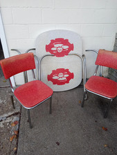 Vintage Mid Century Modern Retro Formica Chrome Red gray Dining set table chairs