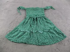 Lulus Dress Womens XS Green Floral Smocked Off Shoulder Tie Strap Ruffle Tiered
