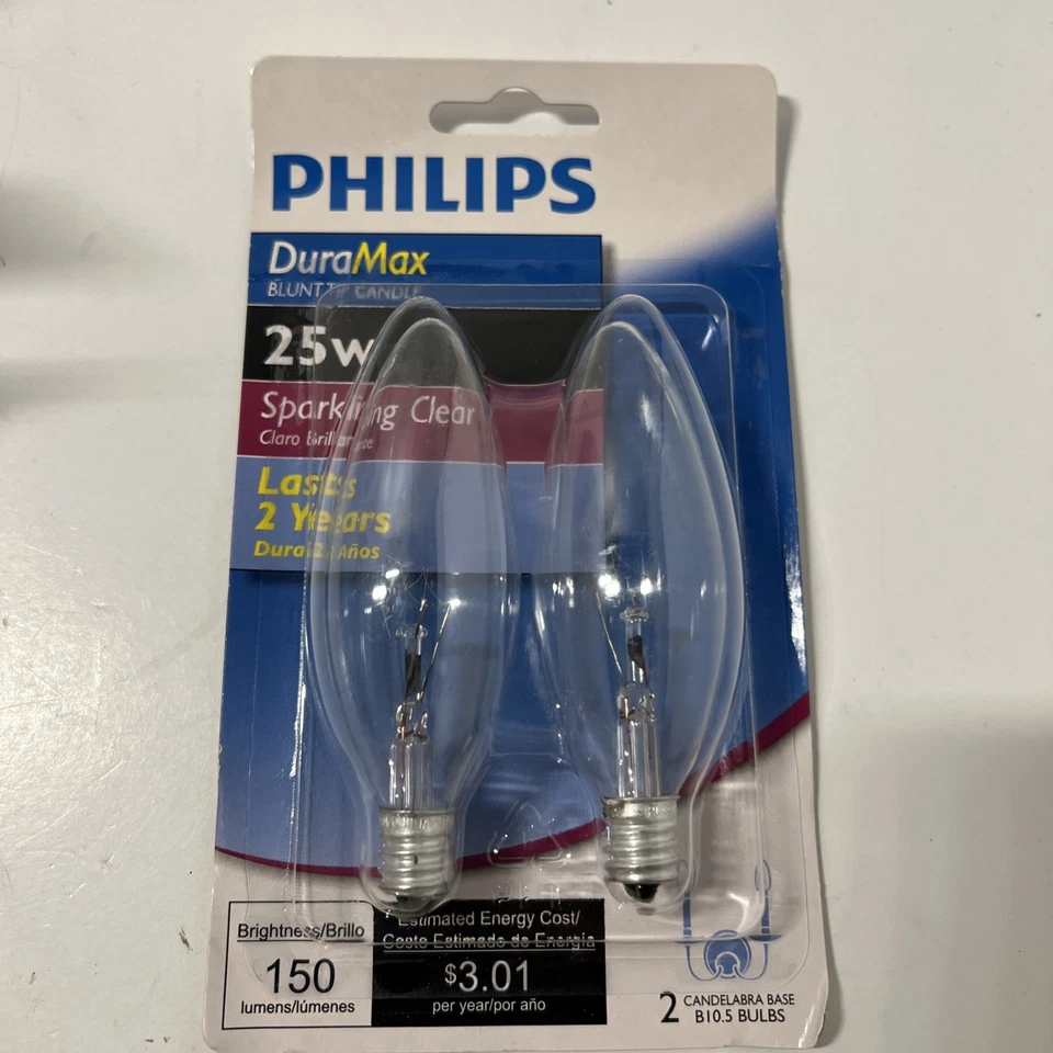 12-25w Philips Duramax B10.5 Candelabra Sparkling Clear Light Bulbs - Image 3 of 4