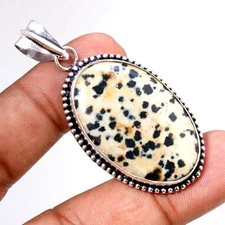 Dalmatian Jasper Gemstone Handmade Antique Design Jewelry Pendant 2.3" SR 9949