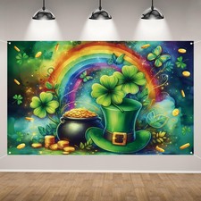 Happy St Patricks Day Photo Backdrop Rainbow Gold Coins Green Shamrock Lucky ...