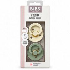 BIBS Colour Pacifiers 2 Pack Size 1 0-6 Months Ivory Sage Natural Rubber Latex