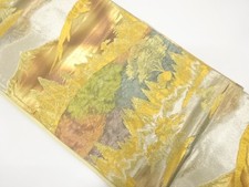 7392769: JAPANESE KIMONO / ANTIQUE FUKURO OBI / SILK / WOVEN MOUNTAINS