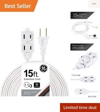 GE 3-Outlet Power Strip, 15 ft Extension Cord, 2 Prong, 16 Gauge, Twist-to-Cl...