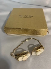 Vintage 1950's Sweater Fur Scarf Clip Mother Of Pearl & Faux Pearl Gold Tone