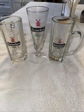 Vintage Heineken Beer Glasses Lot of 3 Two Mugs + Stemmed Pilsner Breweriana