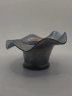 Fenton Holly Carnival Glass Violet Vase Hat  Blue Base Ruffled Edge READDISCRIPT