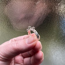 Solid sterling silver adjustable ring blank base with loops, stamped 925