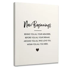 New Beginnings Minimalist Inspirational Quotes Framed Canvas Wall Art Decor 1...