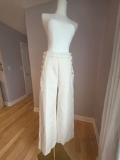 Sezane Cream Wide-Leg Sailor-Style Pants with Gold Buttons