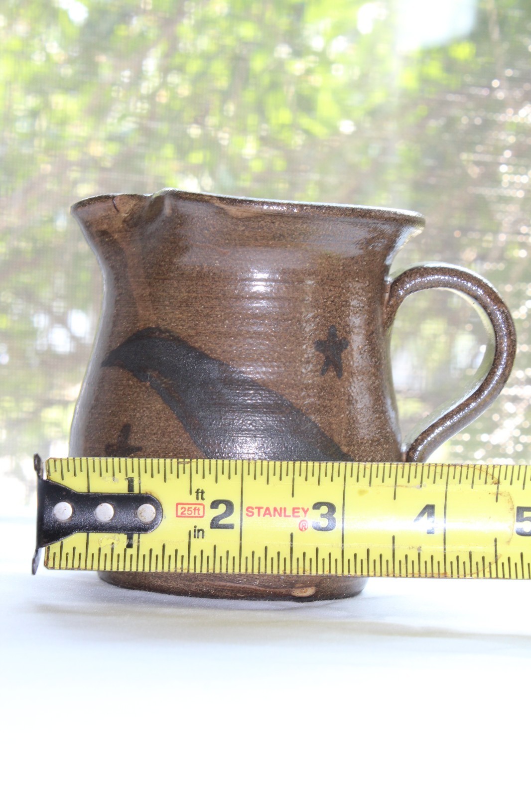 Liberty Pottery Roscoe Village OH Stoneware w/ Crow Design Pitcher 2006 Becky  