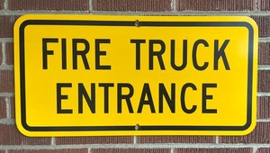 Vtg. Fire Truck Sign Metal Fire Station Street Road Fireman Fire Fighter