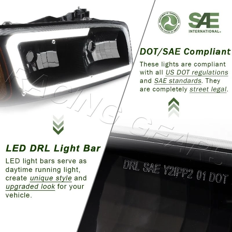 PARA GMC YUKON/SIERRA 1500 2500 NEGRO/HUMO DRL FAROS LED + PARACHOQUES CON ÁMBAR Foto 2 de 4