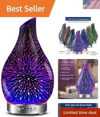 Essential Oil Diffusers Ultrasonic 3D Glass Aromatherapy Diffuser, Auto Shut-...