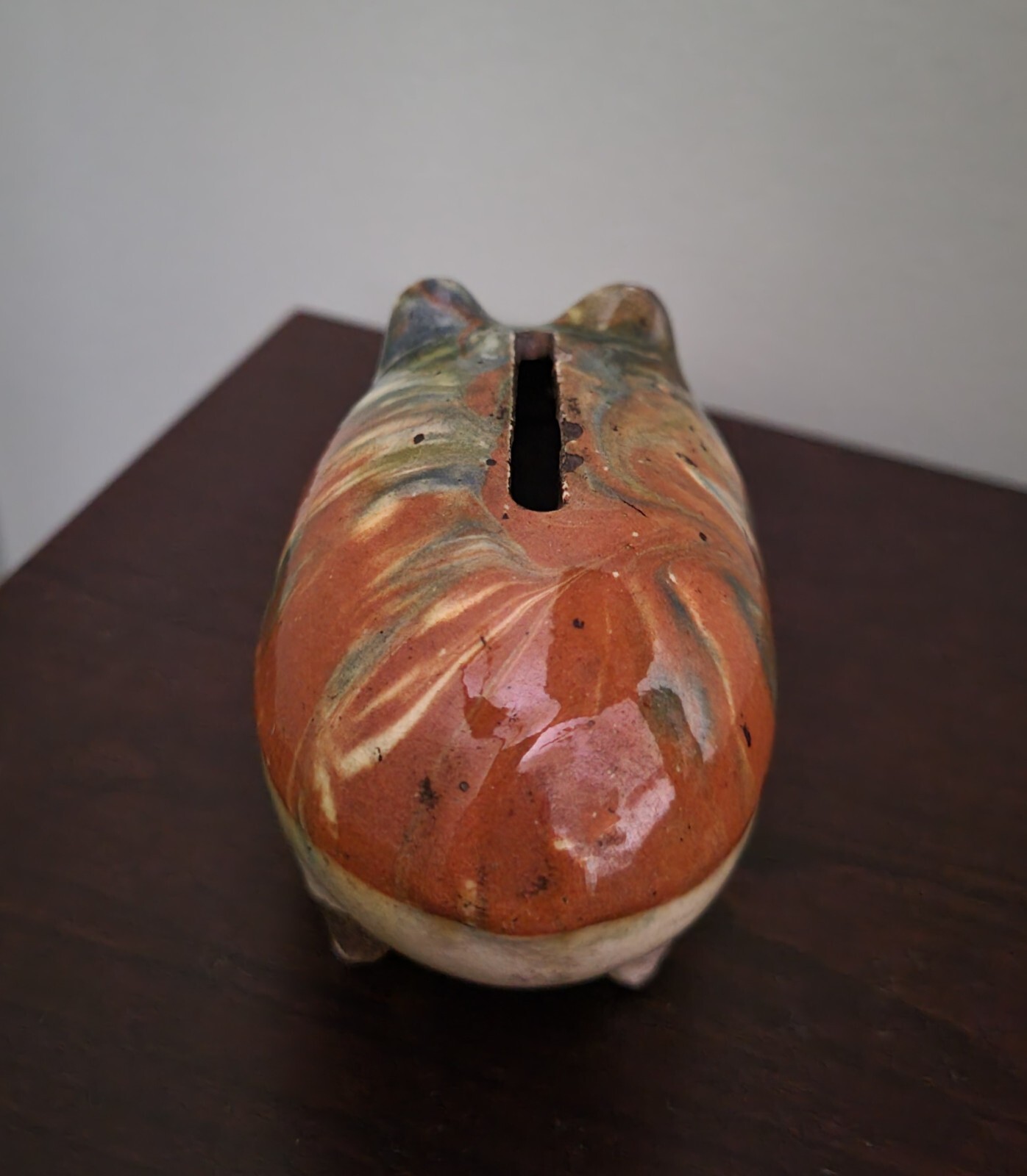Antique Vintage Piggy Coin Bank Drip Glaze Ceramic Austrian Hepp