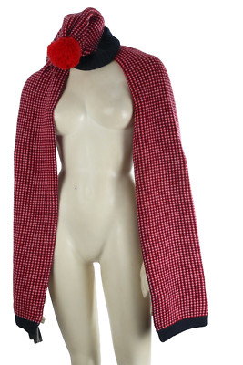 Coach Hat Scarf Set Wool Knit Tricolor Tuck Stitch Red Wool  display picture 1