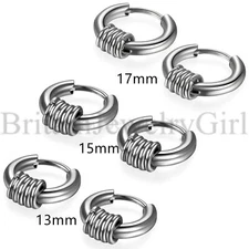 Men Women Stainless Steel Small Hoop Huggie Hinged Earrings 13-17mm Silver Tone