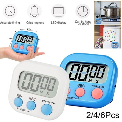 2/4/6Pcs LCD Digital Kitchen Cooking Timer Big Loud Alarm Magnetic Backing Stand