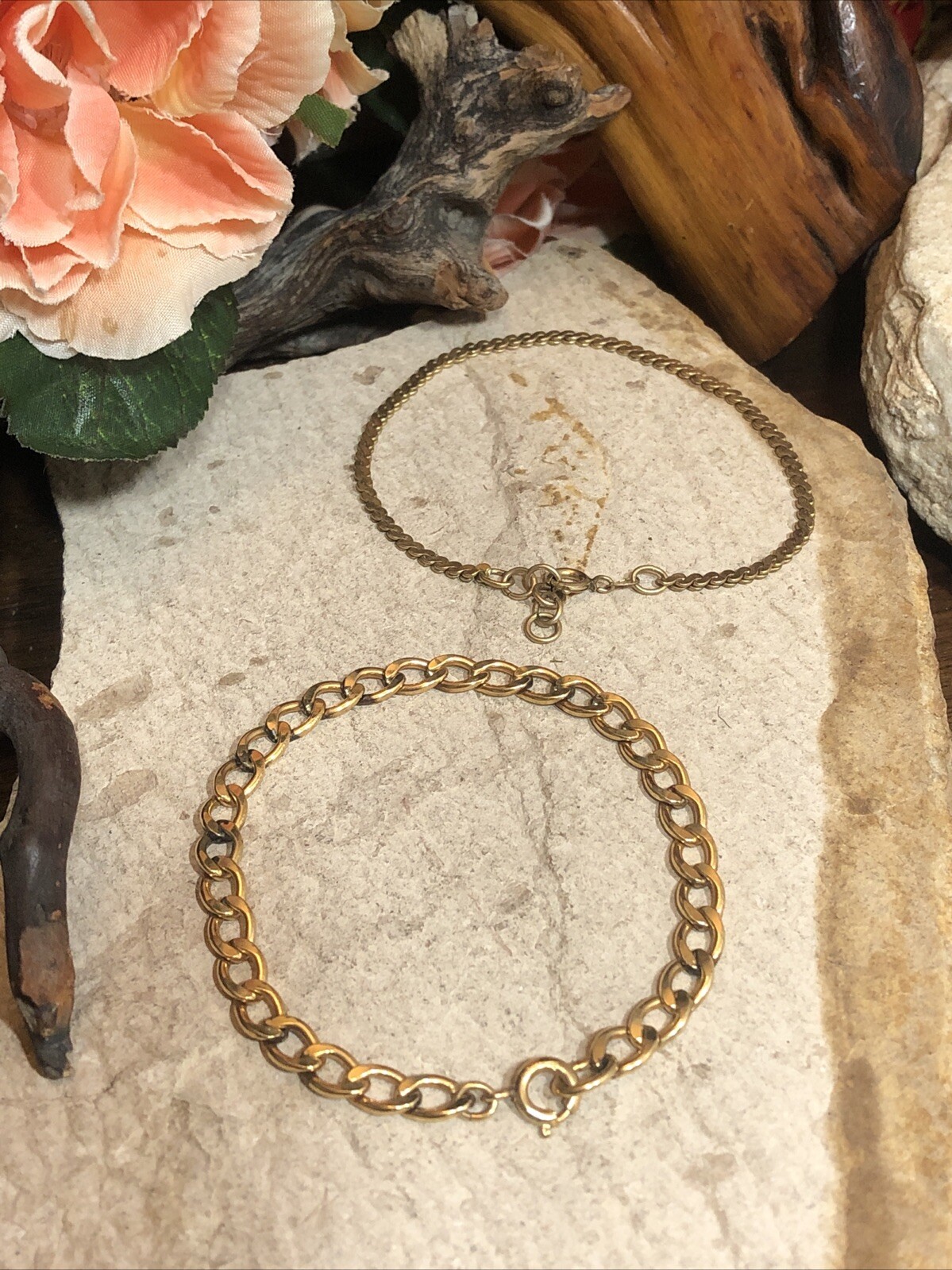24. Vintage 12K GF Curb, 14K GF S Link chain Two Brac… - Gem