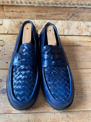Bottega Veneta Blue Woven Loafers with Brown Laces BOTTEGA VENETA Blue Leather Loafers Size 38.5 (US 8) – Cloud  main image 4
