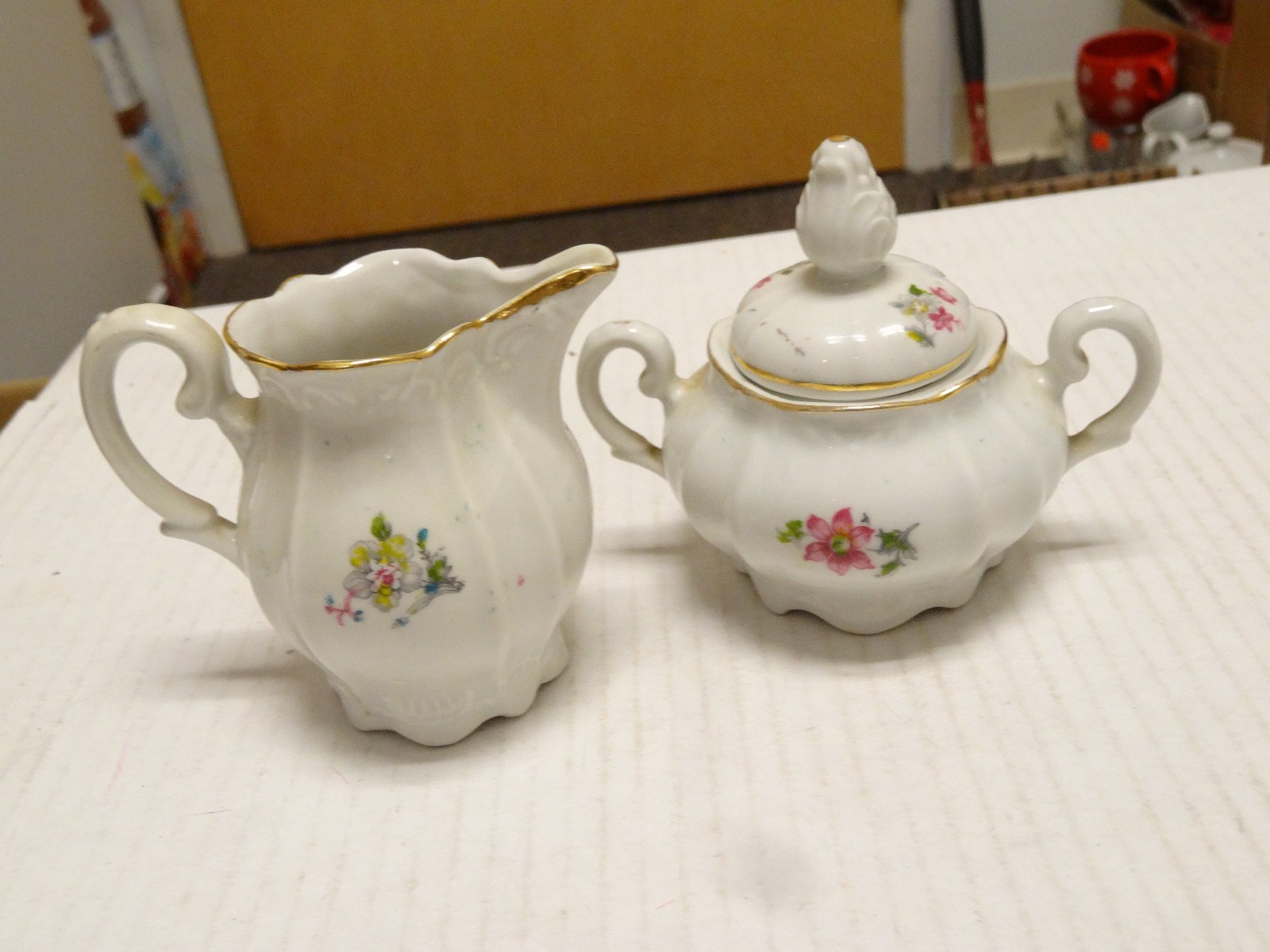 Germany, US Zone, IJB Creamer and Lidded Sugar Bowl, Ribbed with