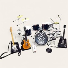 Juego de guitarra, bajo y batería miniatura Linkin Park instrumentos musicales solo exhibición