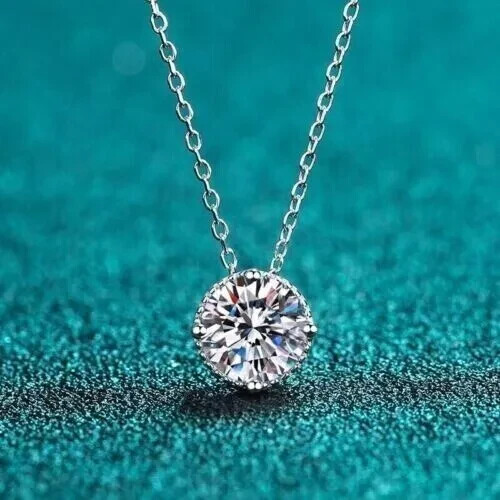 2Ct. Moissanite stone  Solitaire Pendant Necklace 14K White Gold Plated - Picture 1 of 4