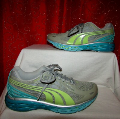 WOMENS PUMA BIOWEB ELITE SZ 6.5 HIGH RISE/BLUE CURACOA/GREEN ATHLETIC SHOES EUC